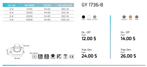 Goya Gy 1736 8 Watt On-Off Led Armatür - Görsel 2
