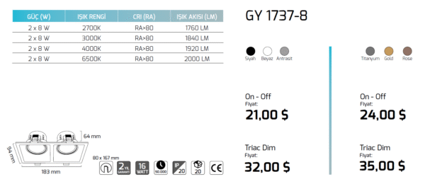 Goya Gy 1737-8 2x8 Watt ON-Of Led Armatür - Görsel 7