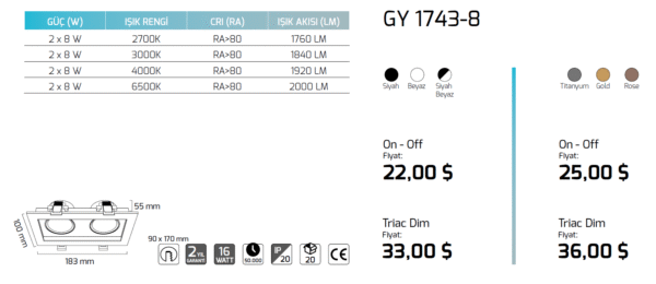 Goya Gy 1743-8 2x8 Watt On - Off Led Armatür - Görsel 9