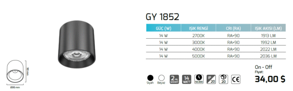Goya Gy 1852 14 Watt Sıva Üstü COB Ledli Armatür - Görsel 2