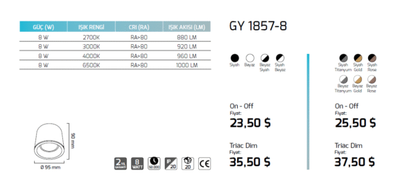 Goya Gy 1857-8 8 Watt Sıva Üstü SMD Ledli Armatür - Görsel 2