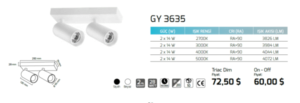 Goya Gy 3635 2 x 14 Watt Sıva Üstü Armatür - Görsel 3